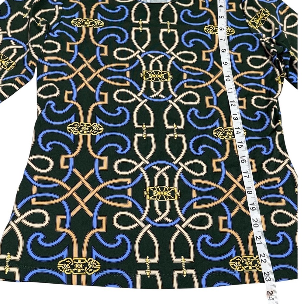 J. McLaughlin Catalina Cloth Equestrian Chain Print Stretch Top Green Blue Sz M - Picture 5 of 8